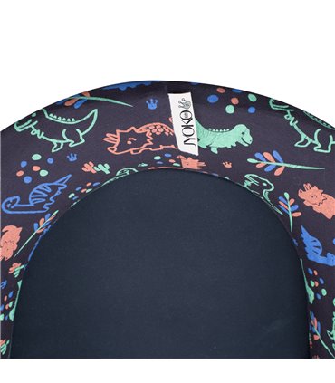 capa de alcofa - detalhe da etiqueta Happy Dino