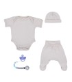 Cream First Wear Set with Pacifier Holder - 1