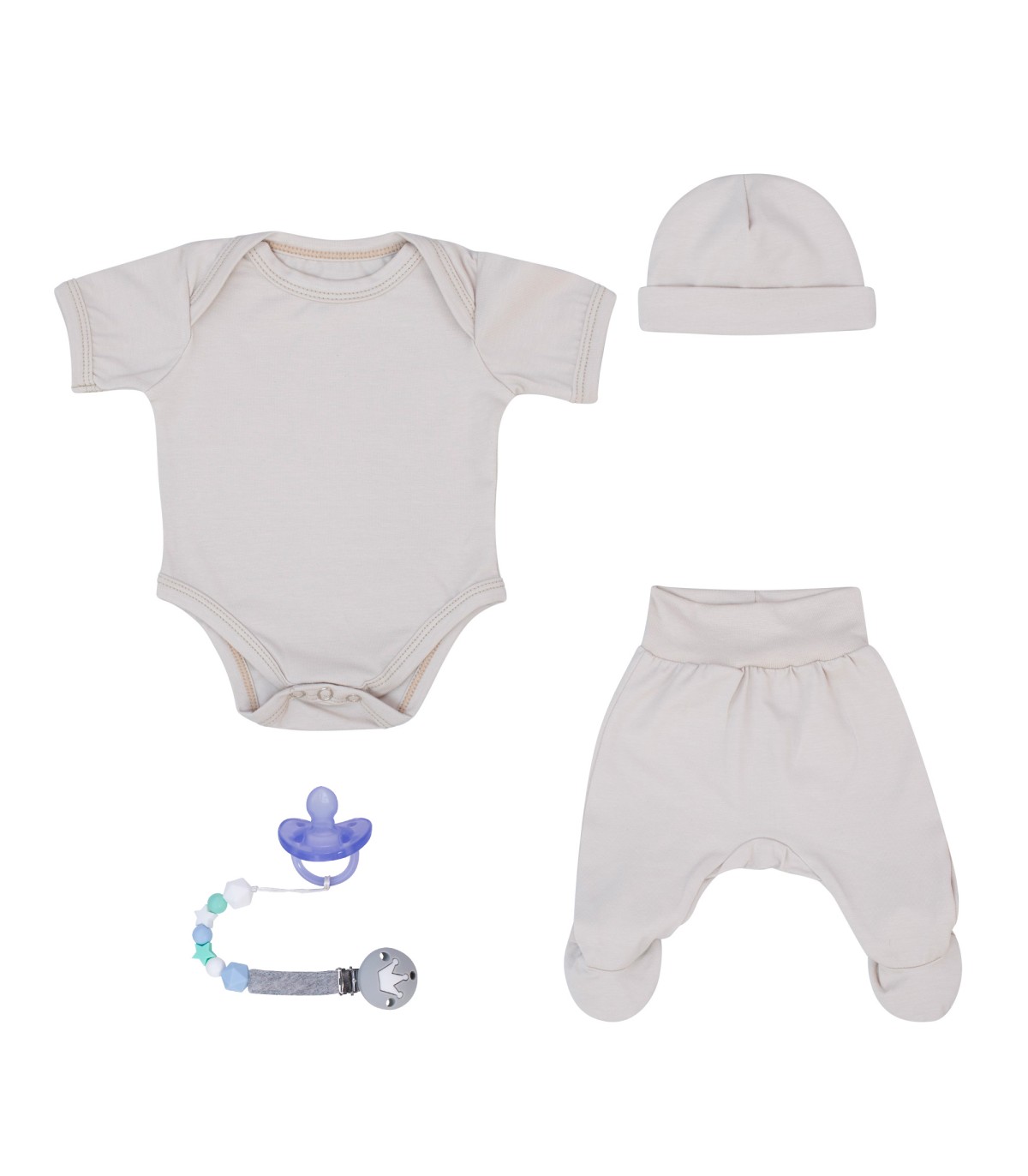 Cream First Wear Set with Pacifier Holder - 1