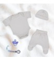 Cream First Wear Set with Pacifier Holder - 2