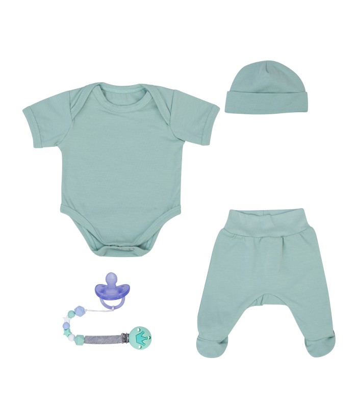 Pastel Green First Wear Set with Pacifier Holder - 1