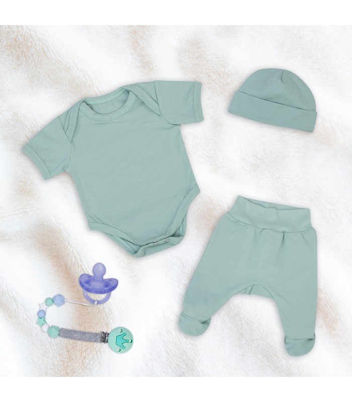 Pastel Green First Wear Set with Pacifier Holder - 1