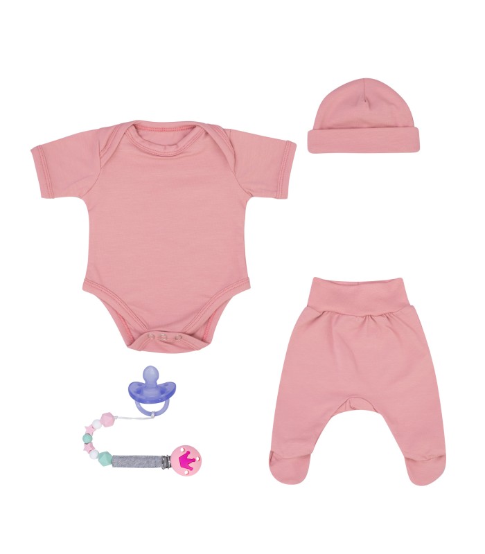 Conjunto de primeiro uso com porta-chupeta de quartzo rosa - 1