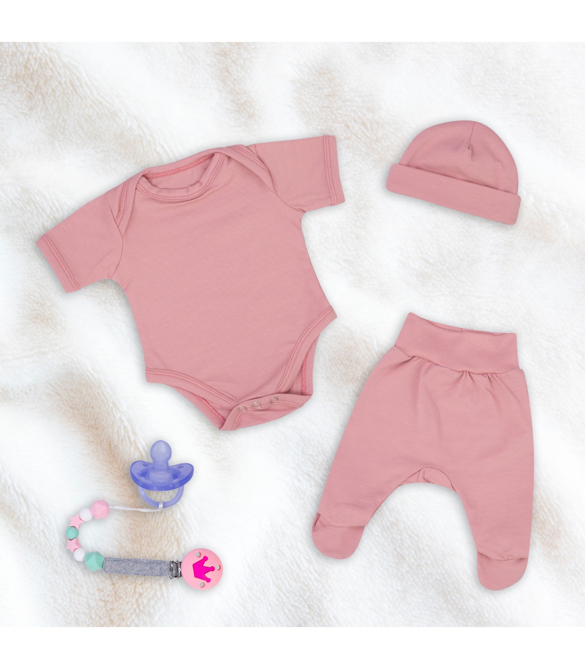 Rose Quartz First Wear Set with Pacifier Holder - 2