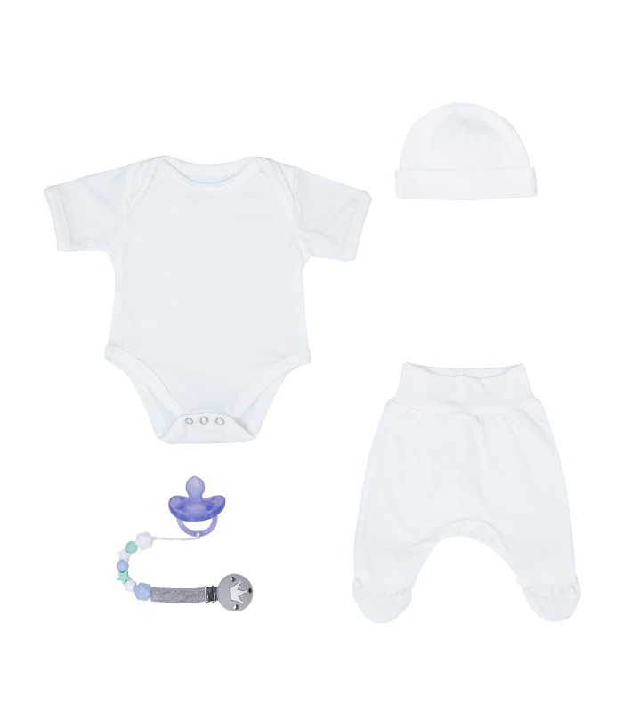 Set primo abbigliamento bianco avorio con porta ciuccio - 1