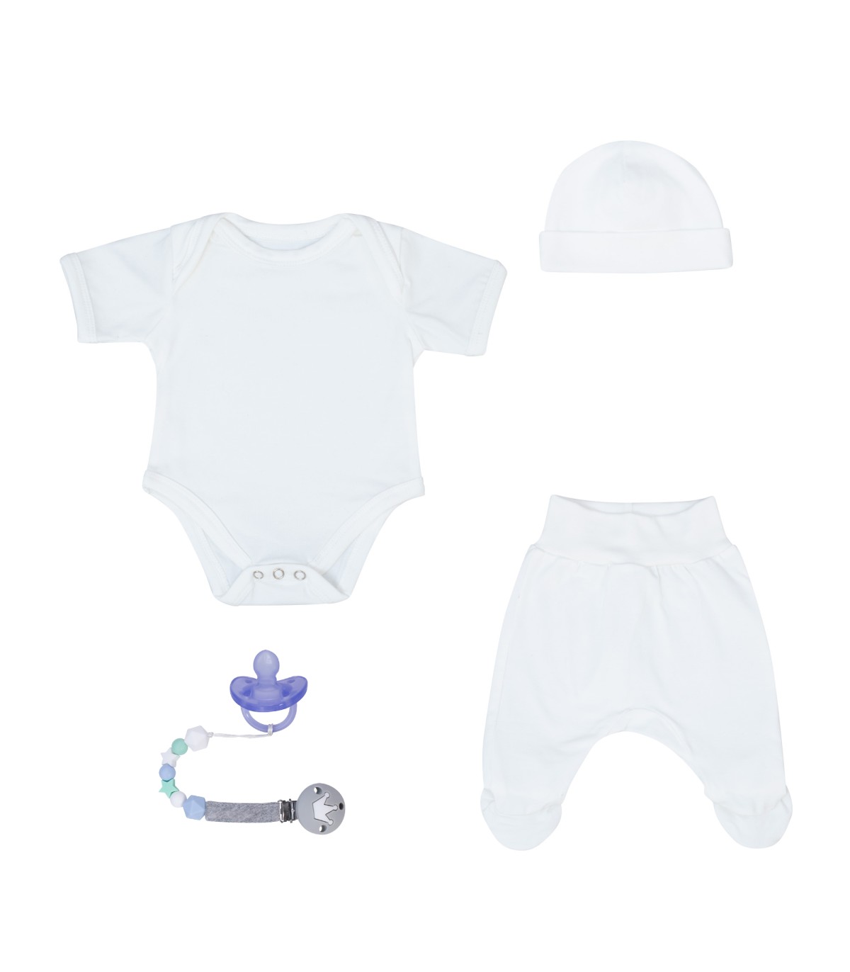 White Ivory First Wear Set with Pacifier Holder - 1