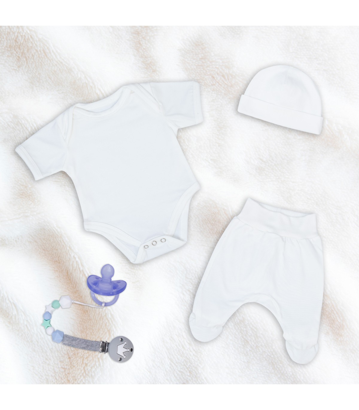 White Ivory First Wear Set with Pacifier Holder - 2