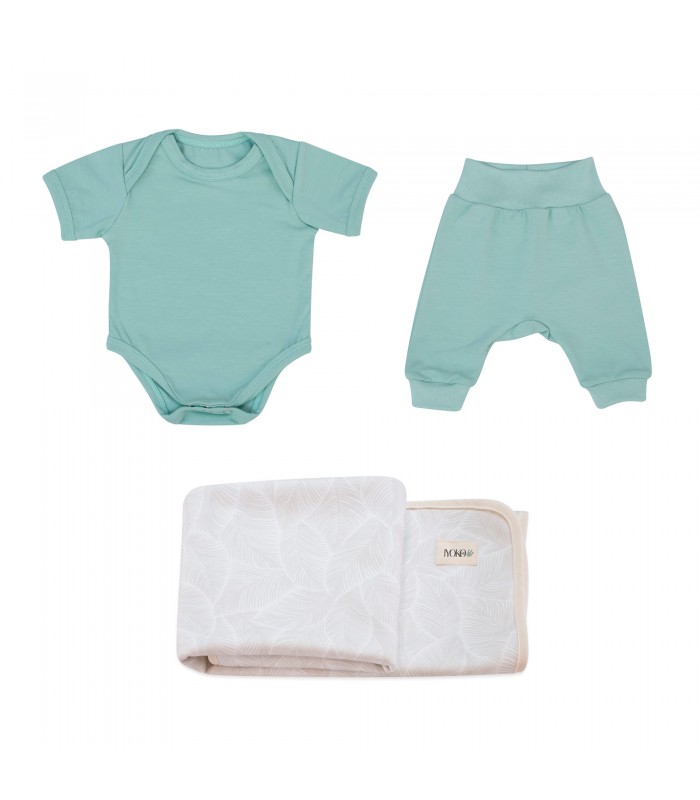 Premier ensemble avec cape de bain nouveau-né Pastel Green - 1