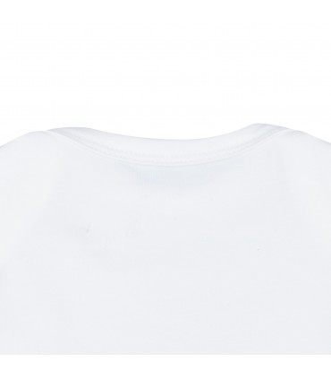 Body de primeira utilização para bebê de manga curta branco marfim – detalhe do pescoço nas costas