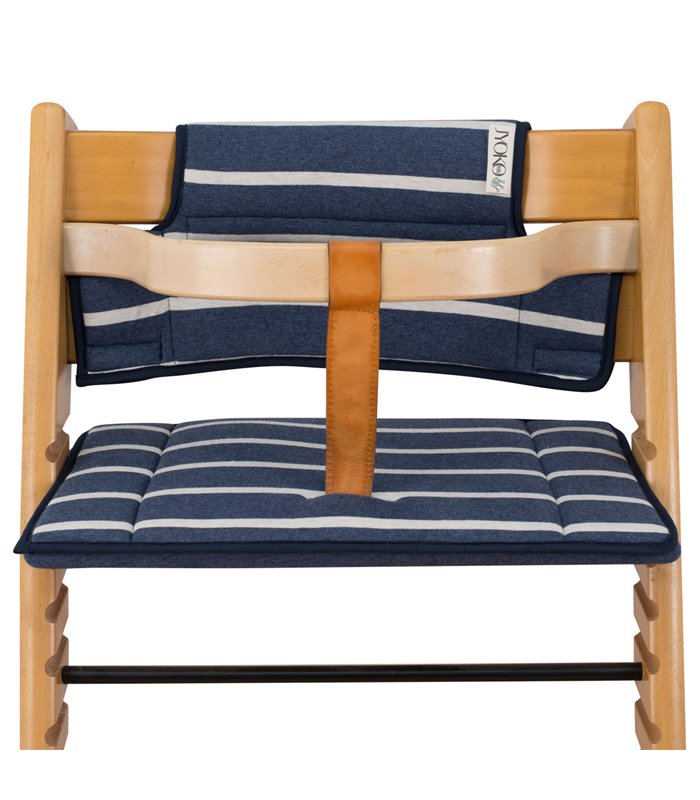 Stokke Tripp trapp - Vista frontal con retenedor Sailor Stripes
